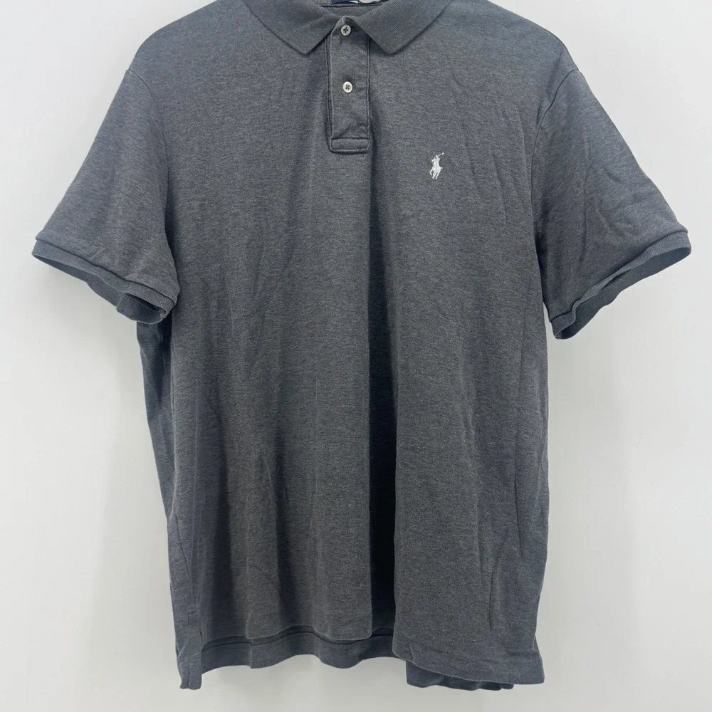 Polo Ralph‎ Lauren Mens Large Heather Grey Short Sleeve Pony Logo Polo Shirt